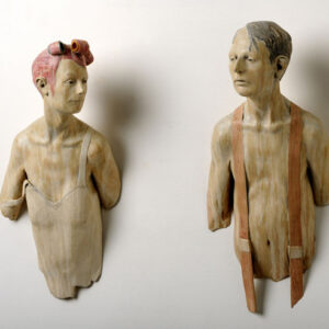 Leo Ferdinando Demetz, Questa sera e' la volta buona (coppia), tiglio, matita, 54 cm (21,3 in)