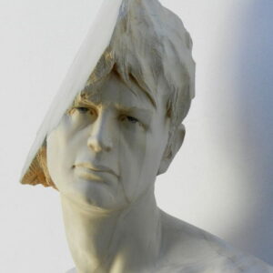 Leo Ferdinando Demetz, Materia grigia (particolare), tiglio, smalto, 74 cm (29,1 in)