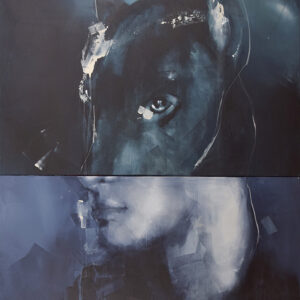 Roman Träxler, Théorie de l'évolution #1 (Dobermann), Acryl auf Leinen, 120 x 140 cm [47,2 x 55,1 in] (120 x 80 cm [47,2 x 31,5 in] + 120 x 60 cm [47,2 x 23,6 in])