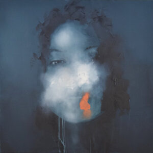 Roman Träxler, Frau mit Shampoo, Acryl auf Leinen, 80 x 80 cm (31,5 x 31,5 in)