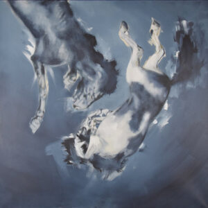 Roman Träxler, Krise der Pferde, Acryl auf Leinen, 150 x 150 cm (59,1 x 59,1 in)