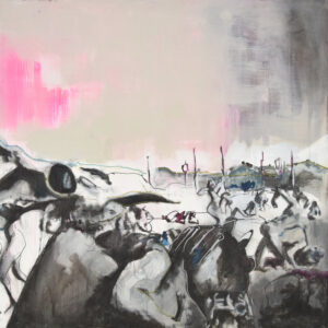 Roman Träxler, Samstag Nacht nach 20 Uhr (Diptychon, #2 rechts), Acryl auf Leinen, 100 x 100 cm (39,4 x 39,4 in)