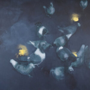Roman Träxler, Tauben, Acryl auf Leinen, 160 x 120 cm (63 x 47,2 in)